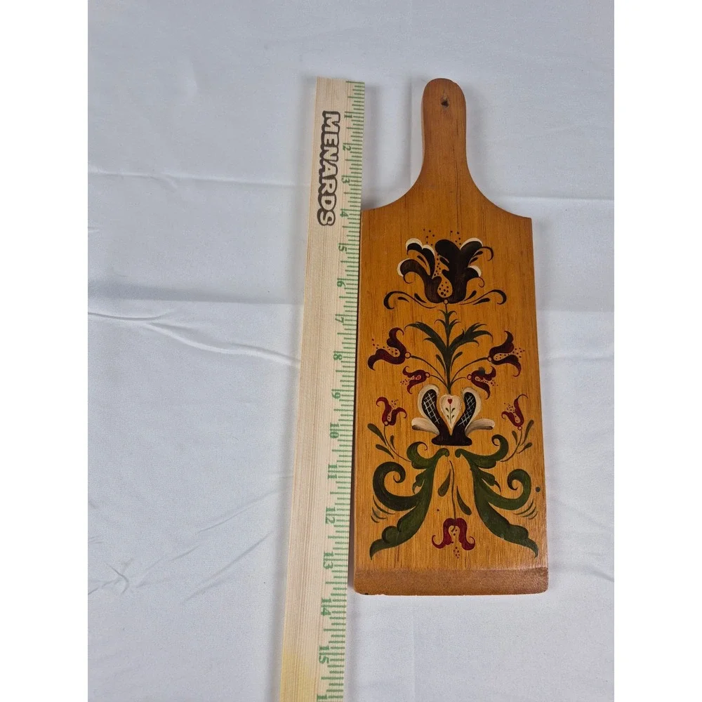 Vintage Rosemaling Hand Painted Wooden Cutting Board Wall Plaque Floral Folk Art